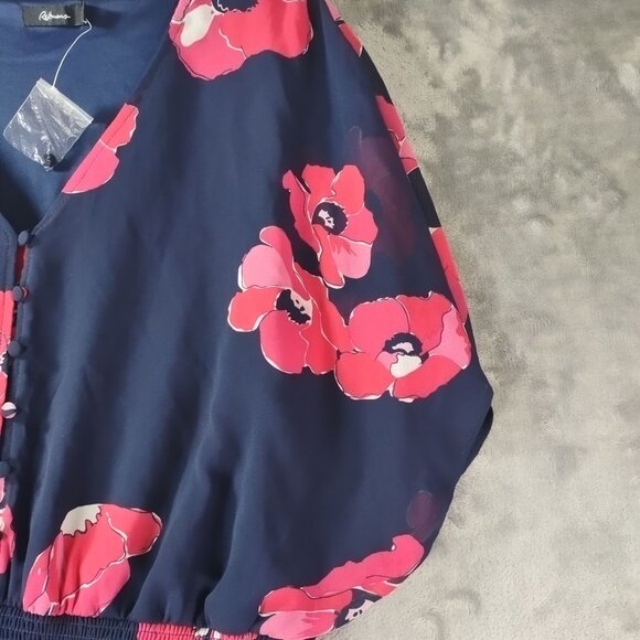 Reitmans Women XL Navy Floral Dress DolmanSleeve CinchedWaist Lined Garden Party - Picture 6 of 11